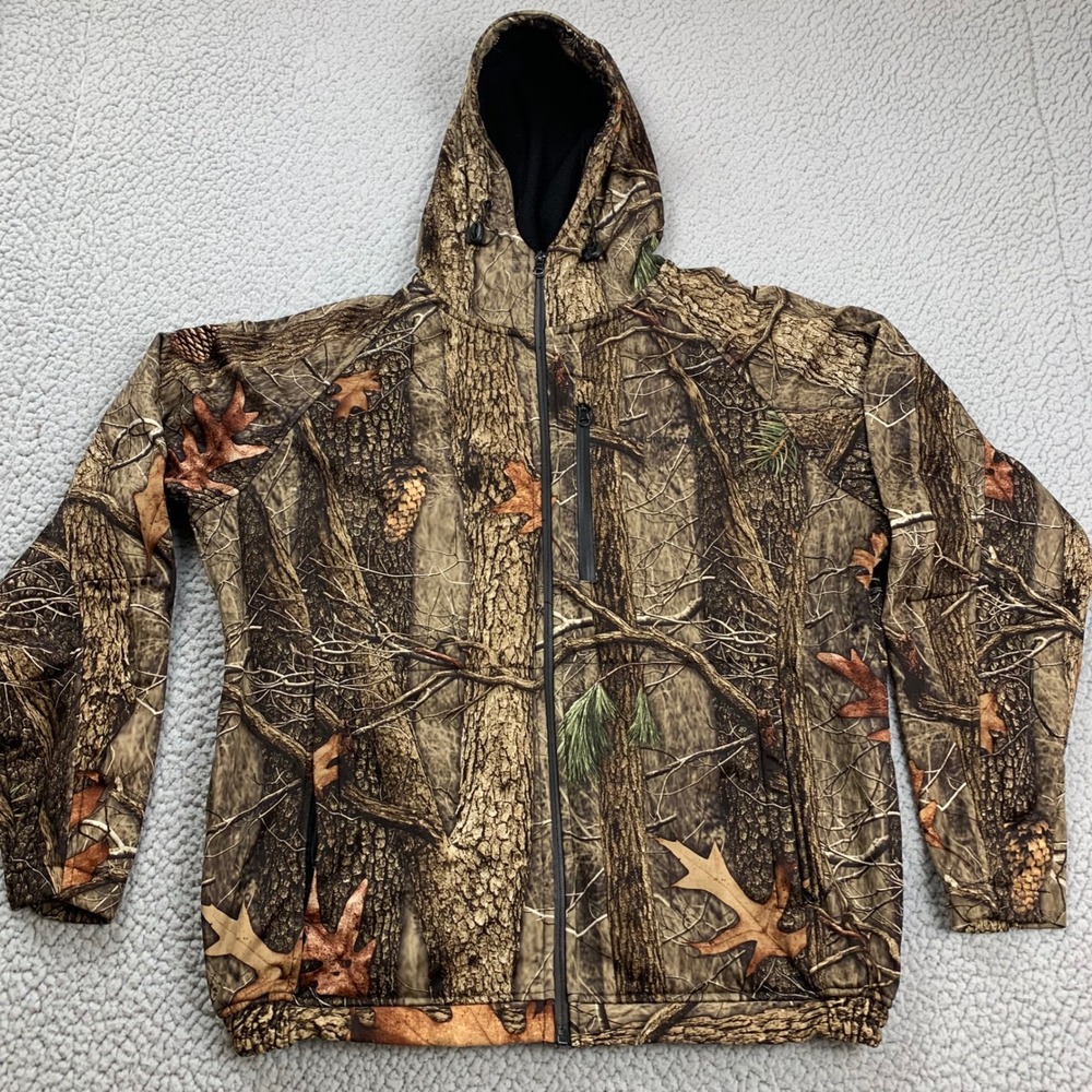 Huntworth Camo Jacket Mens Large Brown Oak Tree Fleece Lined Full Zip Hooded